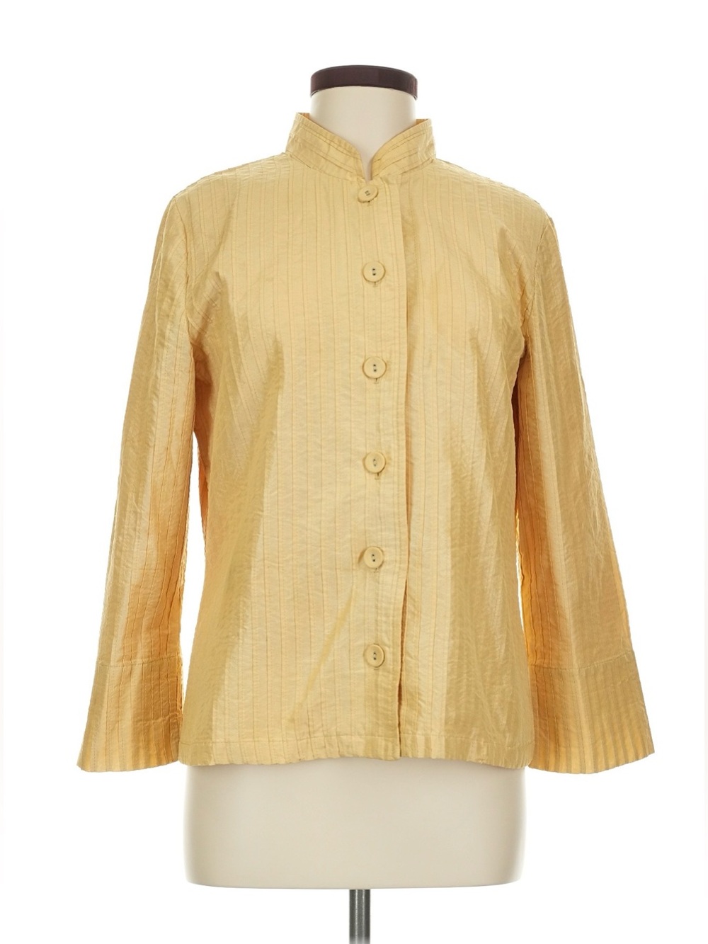 Chico's Metallic Gold Button-Front Mandarin Collar Shirt Size 1